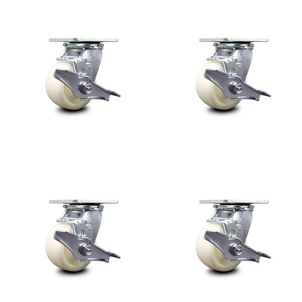 4 Inch Nylon Caster Set with Ball Bearings and Brake/Swivel Lock